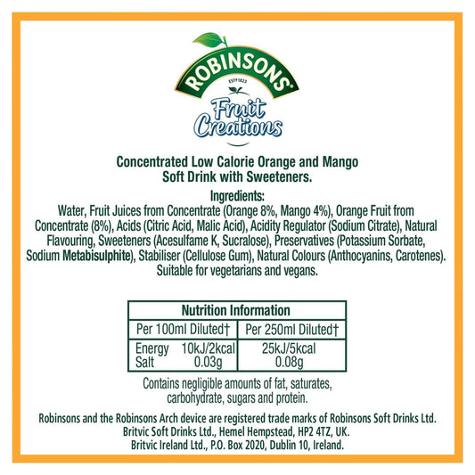 Robinsons Fruit Creations Orange & Mango Squash 1L — image 2