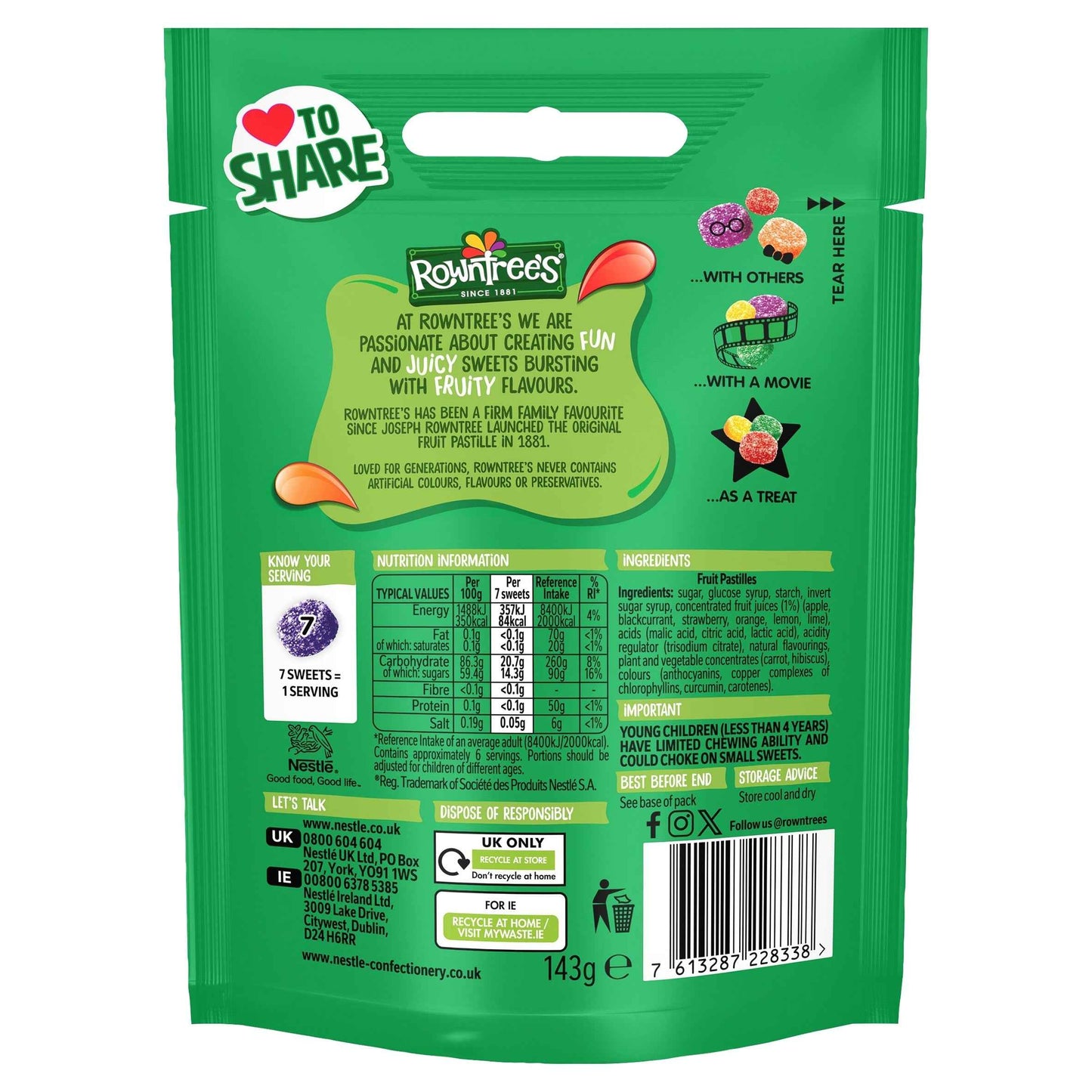 Rowntree's Fruit Pastilles Sweets Sharing Bag 143g gallery