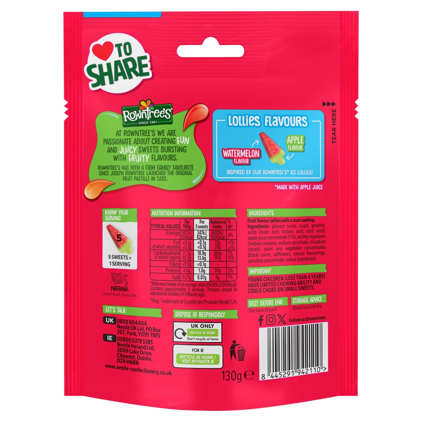 Rowntrees Sour Watermelon Flavour Lollies 130g — image 3