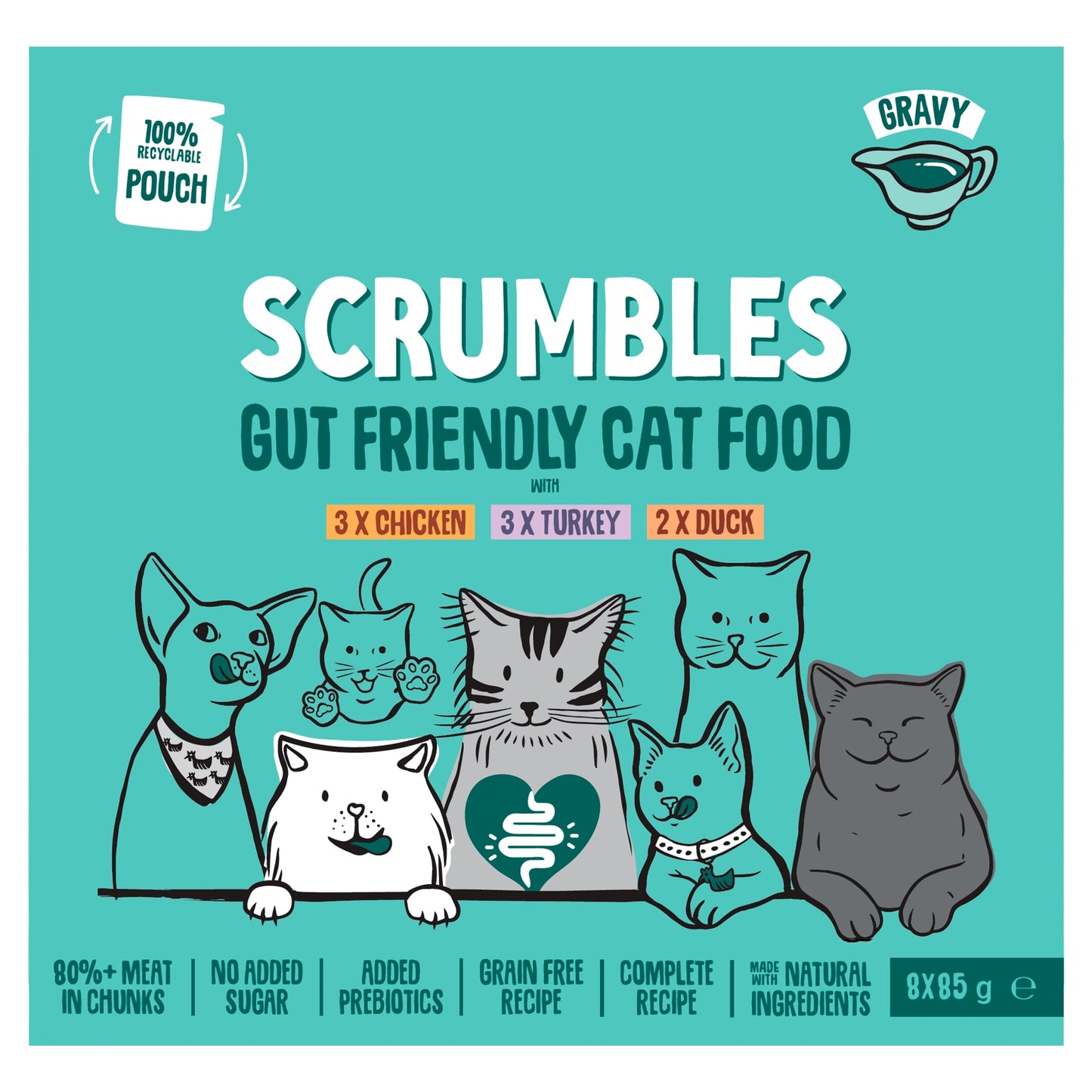 Scrumbles Grain Free Wet Cat Food Gravy Selection Recyclable Pouch 8x85g — image 1