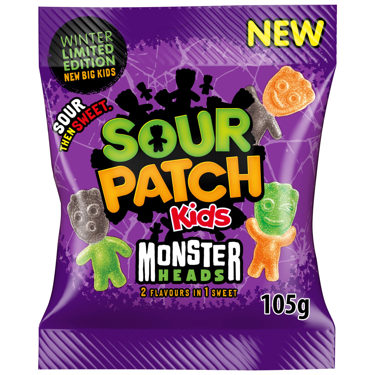 Sour Patch Kids Monster Heads 2 Flavours in 1 Sweets 105g Clipstrip — image 1