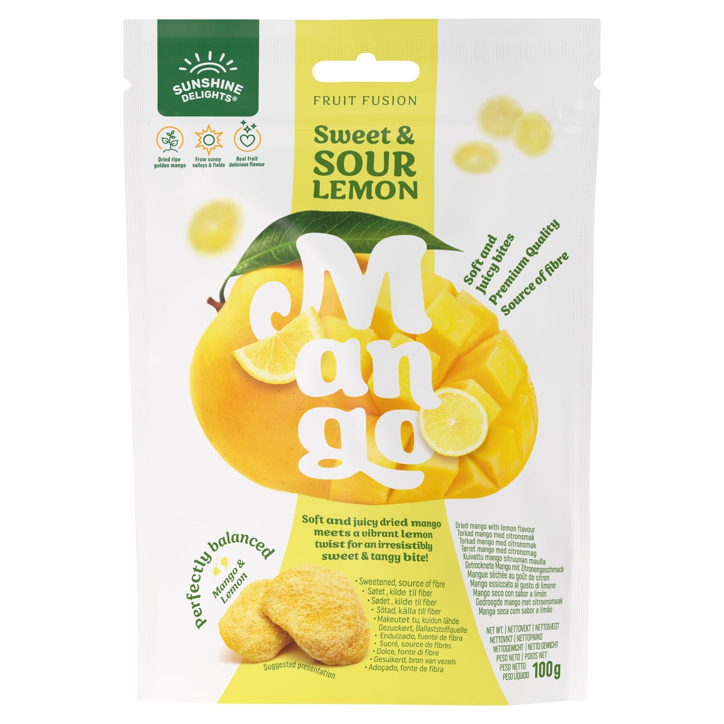 Sunshine Delights Fruit Fusion Sweet & Sour Lemon Dried Mango 100g — image 1