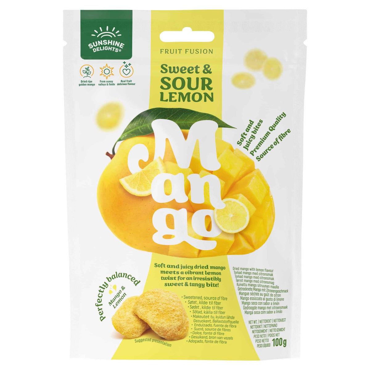 SUNSHINE DELIGHTS Fruit Fusion Sweet & Sour Lemon Dried Mango 100g