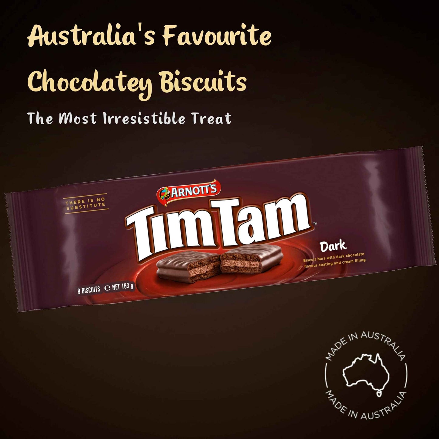 Tim Tam Dark Chocolatey Biscuit Bars 9 Pieces 163g