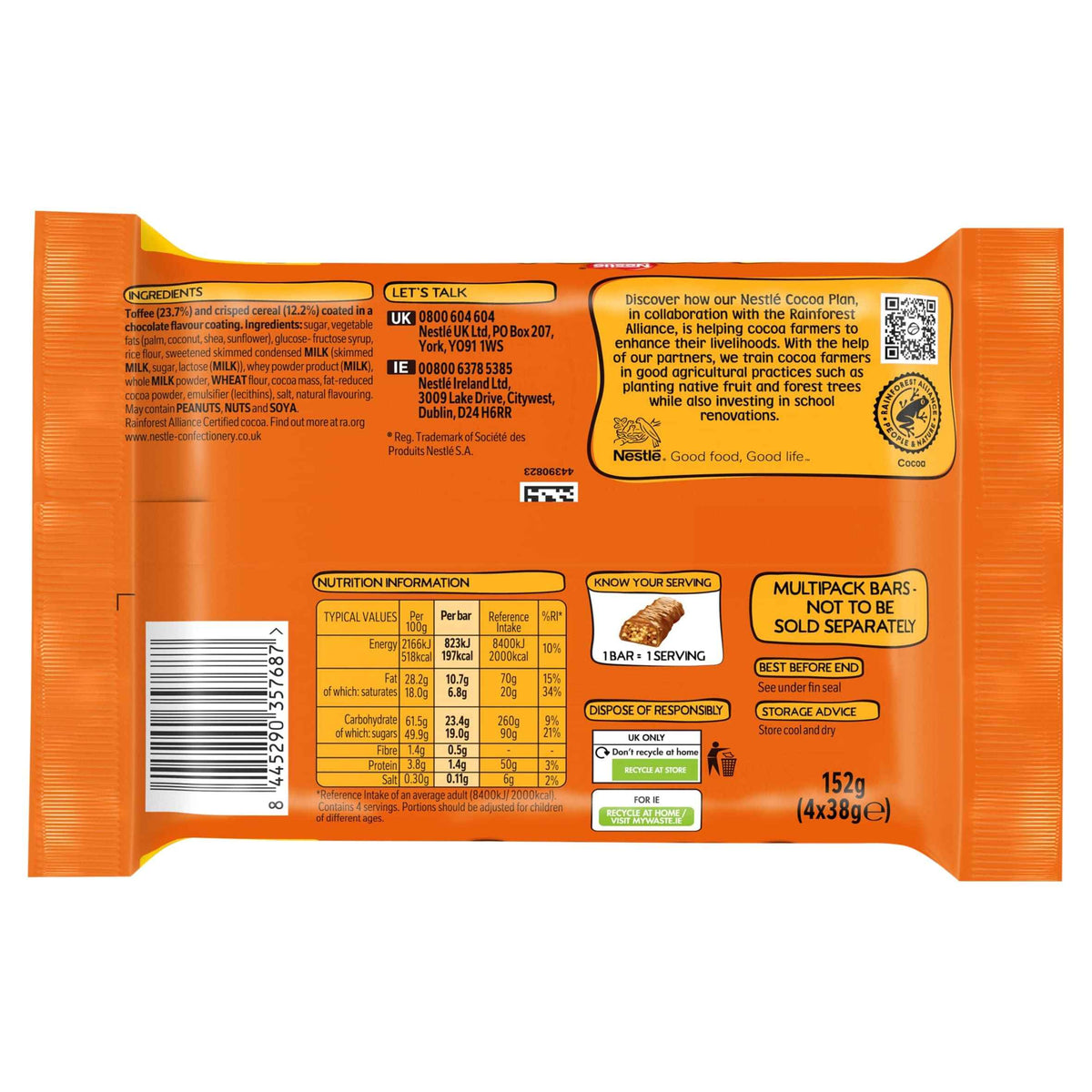 toffee crisp biscuit bar 4 pack multipack 152g 3 152g pack