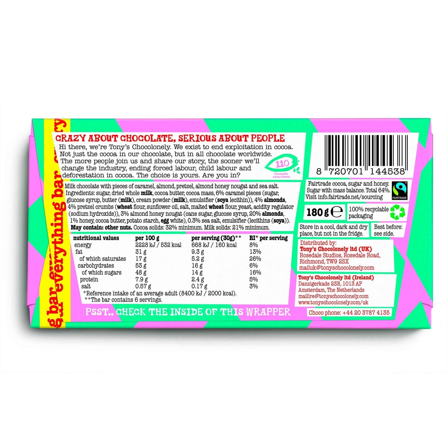 TONY'S Chocolonely Everything Bar 180g 180g pack shot