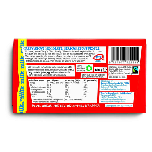 TONY'S Chocolonely Milk Chocolate 180g