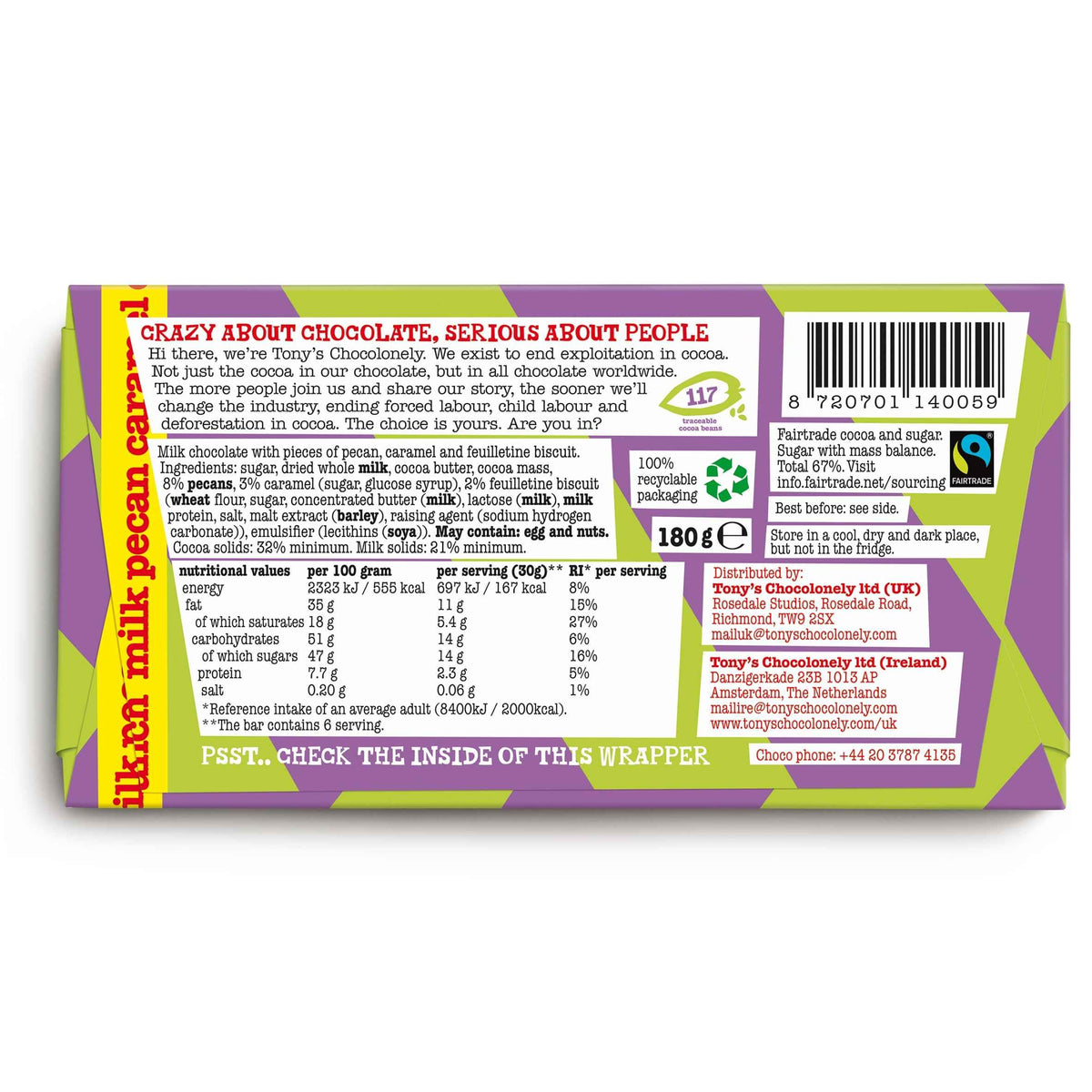 tonys chocolonely milk pecan caramel crunch 180g 2 180g pack
