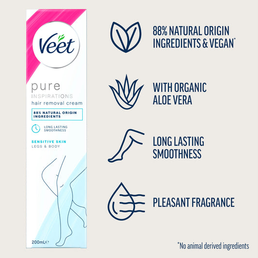 Veet Pure Hair Removal Cream Legs & Body Sensitive 200ml — image 2