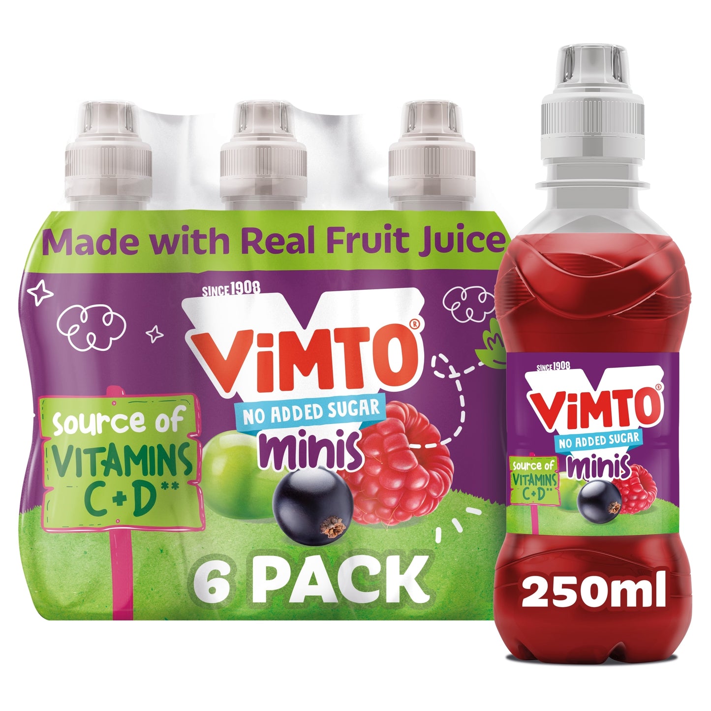 Vimto No Added Sugar Minis Mixed Fruit Juice Drink 6 x 250ml — image 1