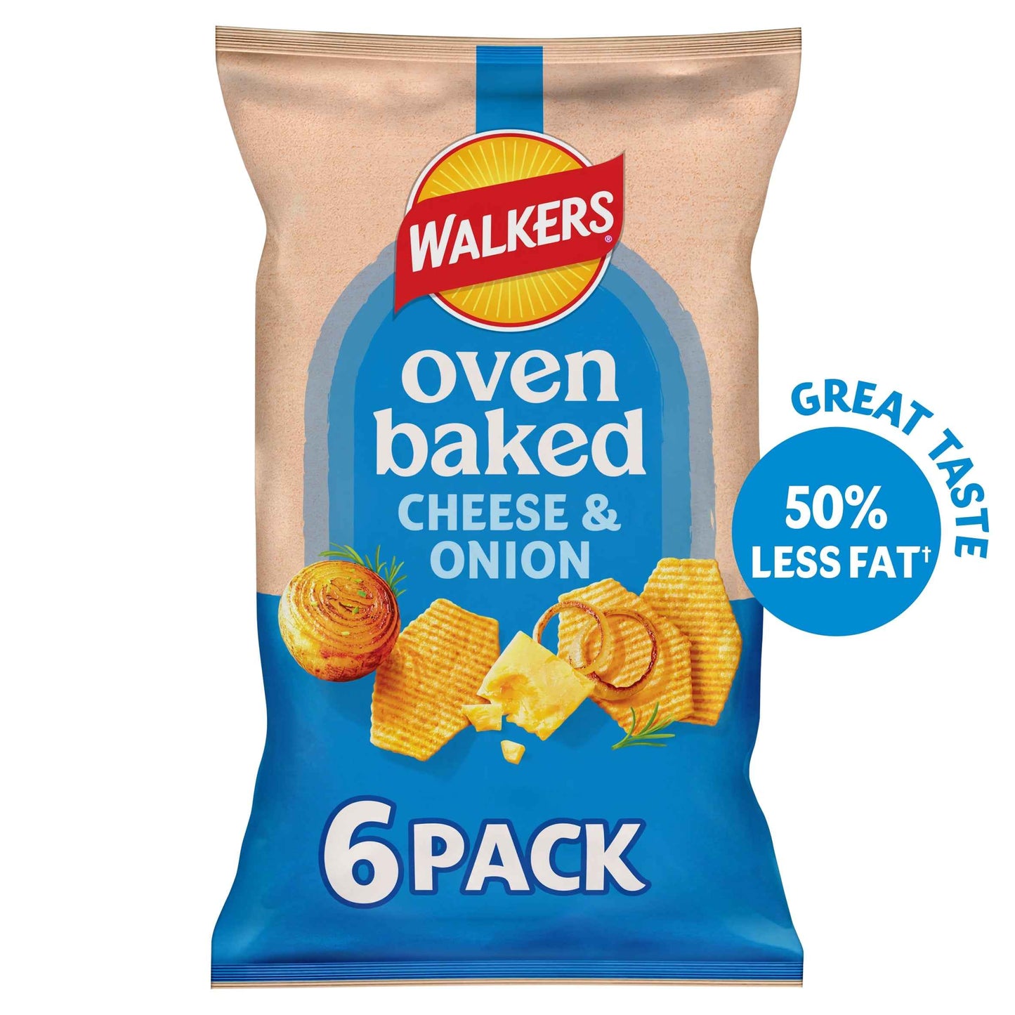 WALKERS BAKED Cheese & Onion Multipack Crisps 6x22g 6x22g pack shot