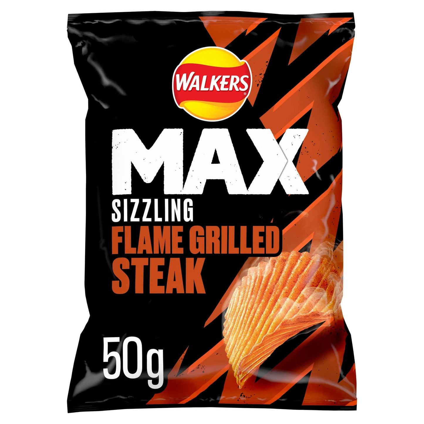 WALKERS Max Sizzling Flame Grilled Steak Potato Crisps 50g