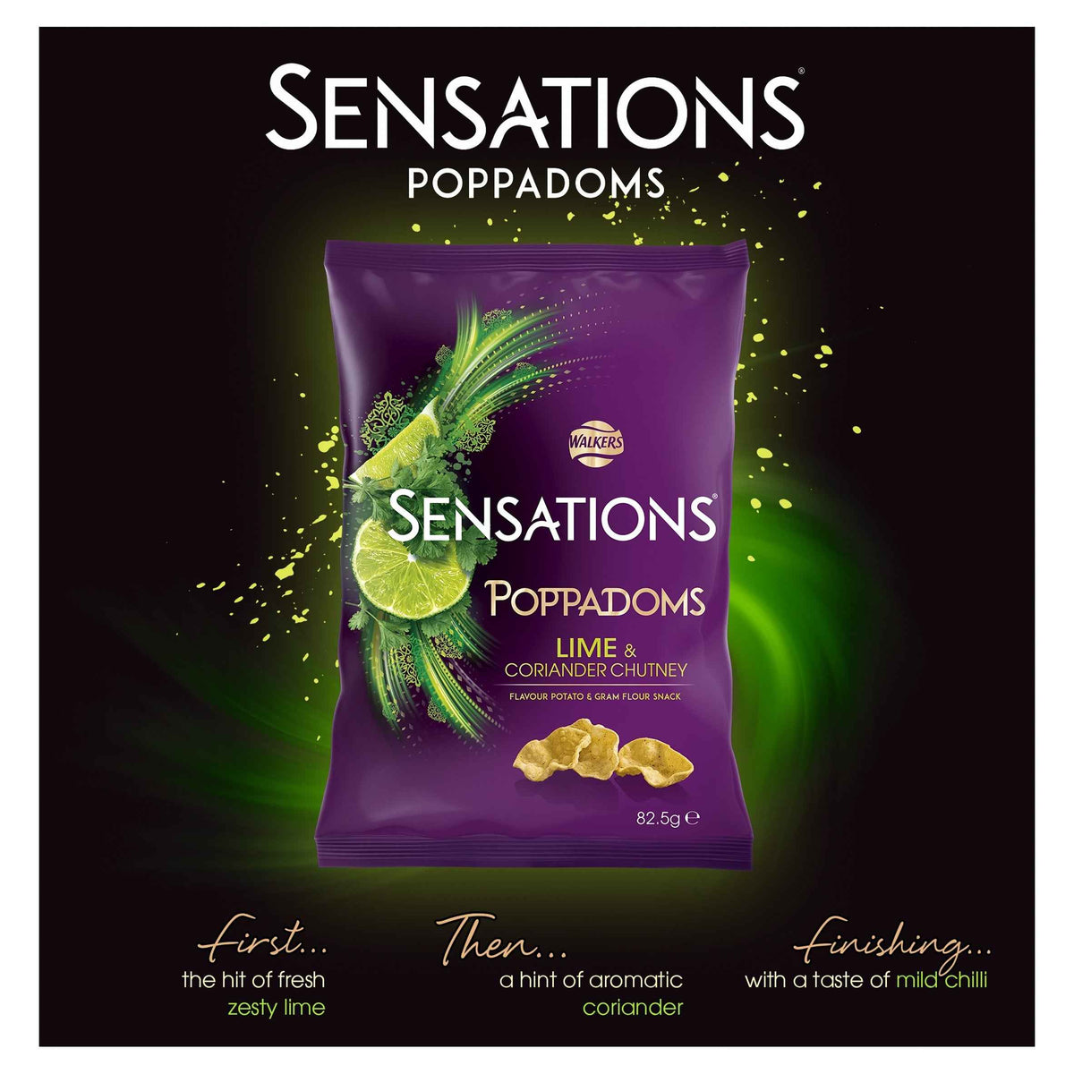 WALKERS Sensations Poppadoms Lime & Coriander Sharing Bag 82.5g gallery