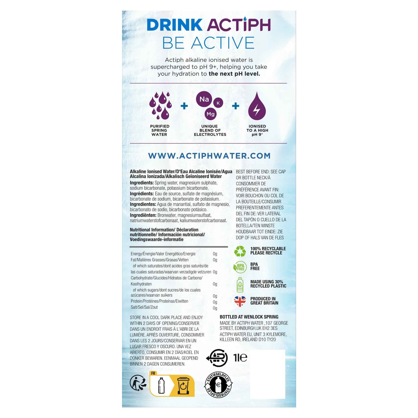 ACTIPH Alkaline Ionised Water 1 Litre