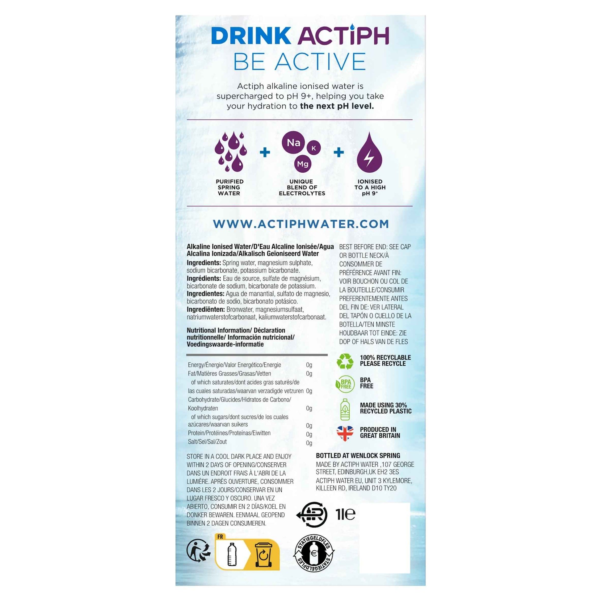 ACTIPH Alkaline Ionised Water 1 Litre