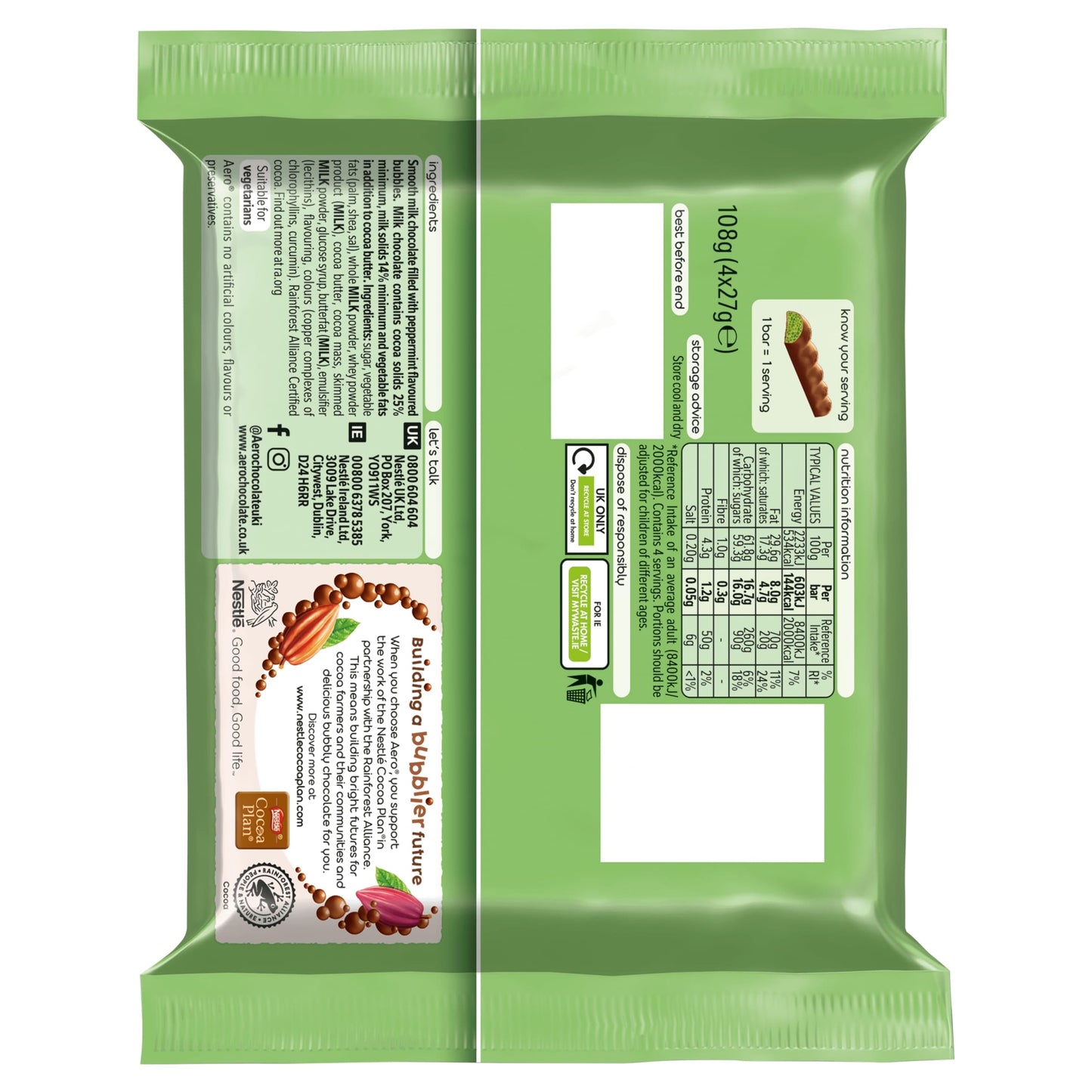 Aero Bubbly Peppermint Mint Chocolate Bar Multipack 27g 4 Pack — image 5