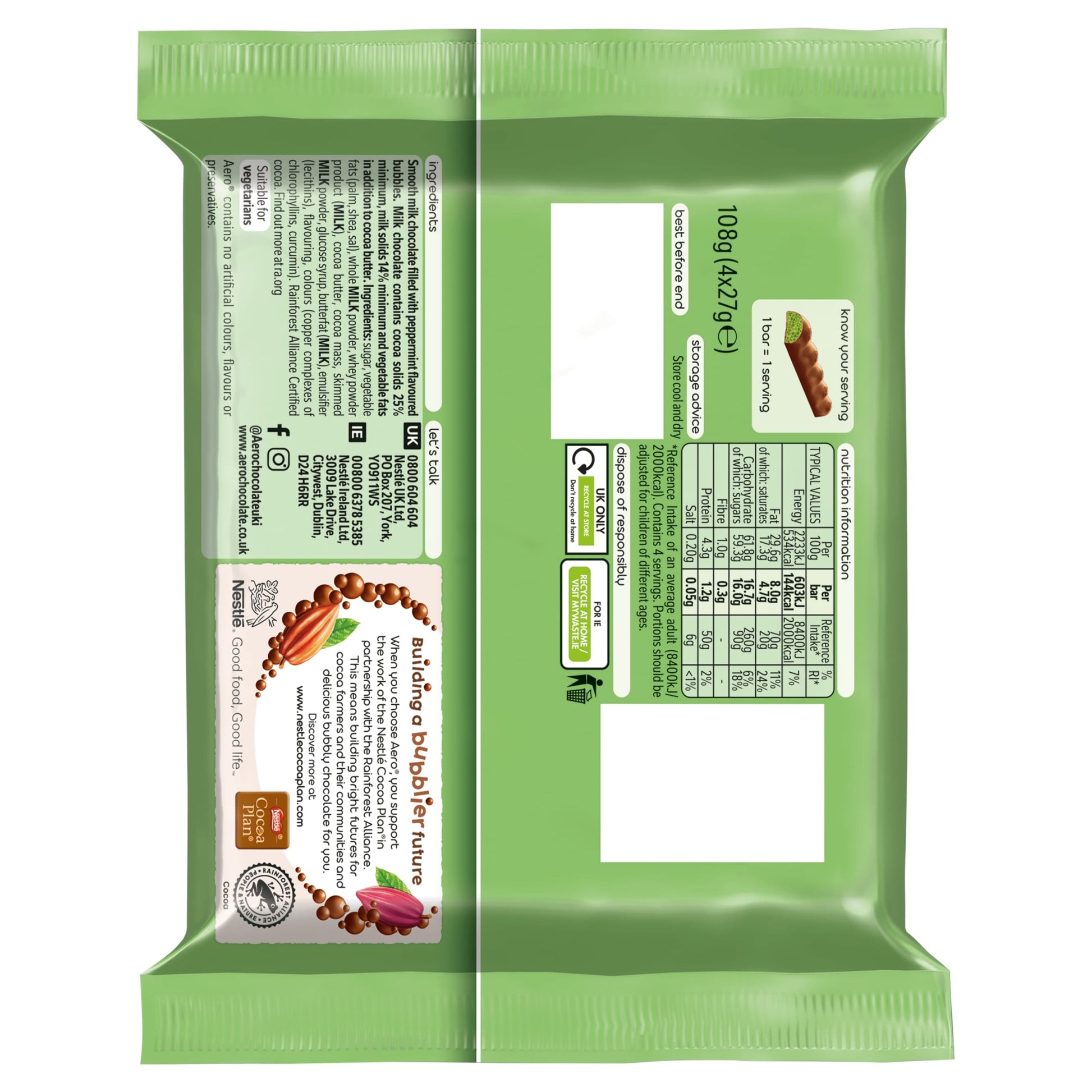 Aero Bubbly Peppermint Mint Chocolate Bar Multipack 27g 4 Pack — image 5