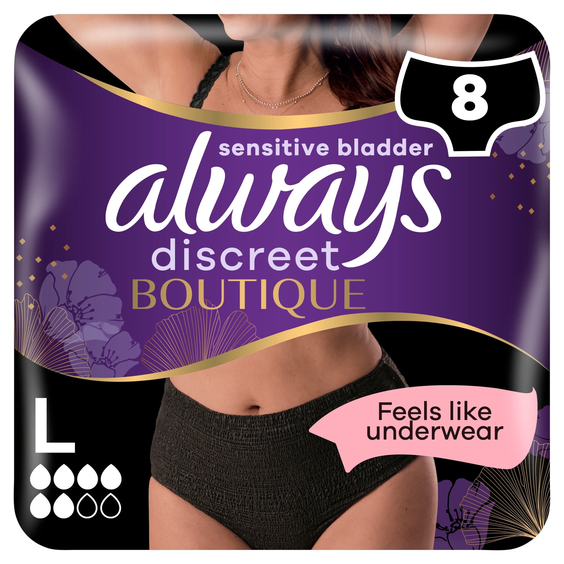 Always Discreet Boutique Incontinence Pants Black Large 8 Pack — image 1