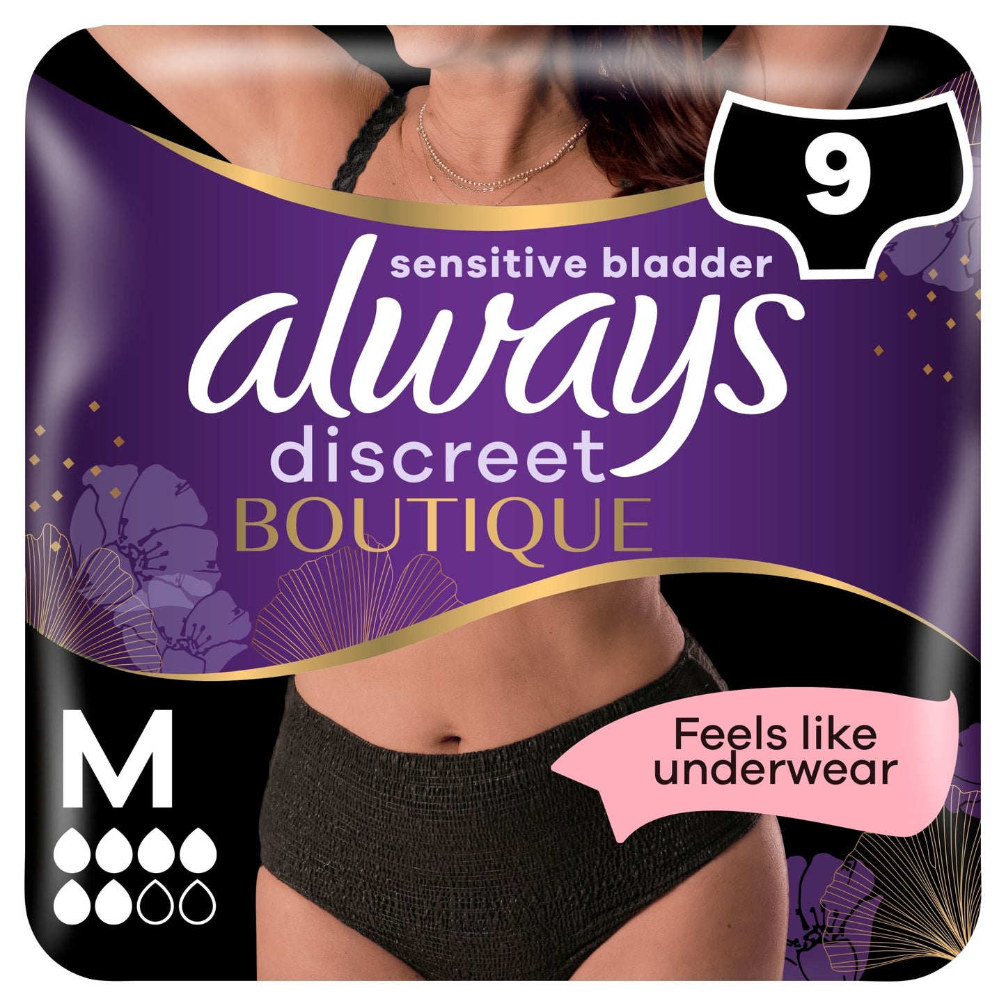 Always Discreet Boutique Incontinence Pants Black Medium 9 pack — image 1