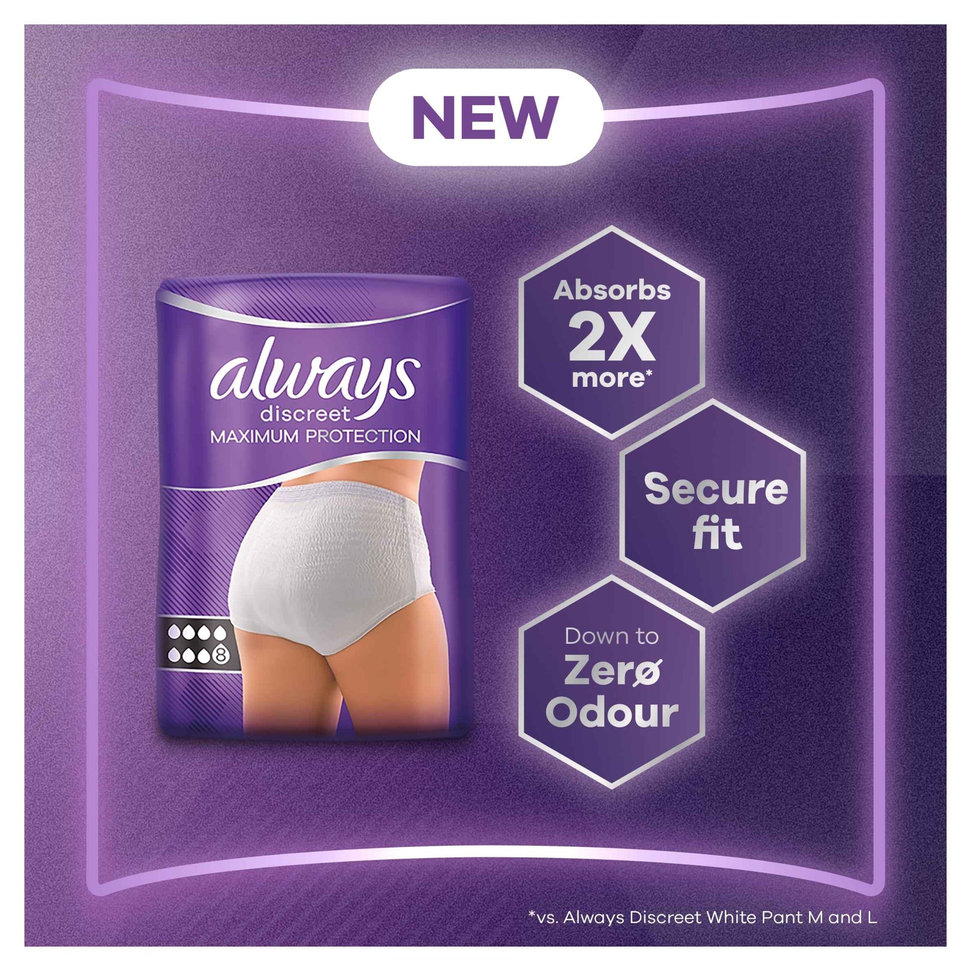 Always Discreet Maximum Protection Incontinence Pants L Uk16-24 8 Pack