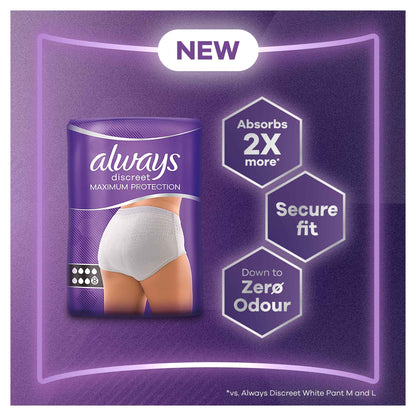 Always Discreet Maximum Protection Incontinence Pants L Uk16-24 8 Pack