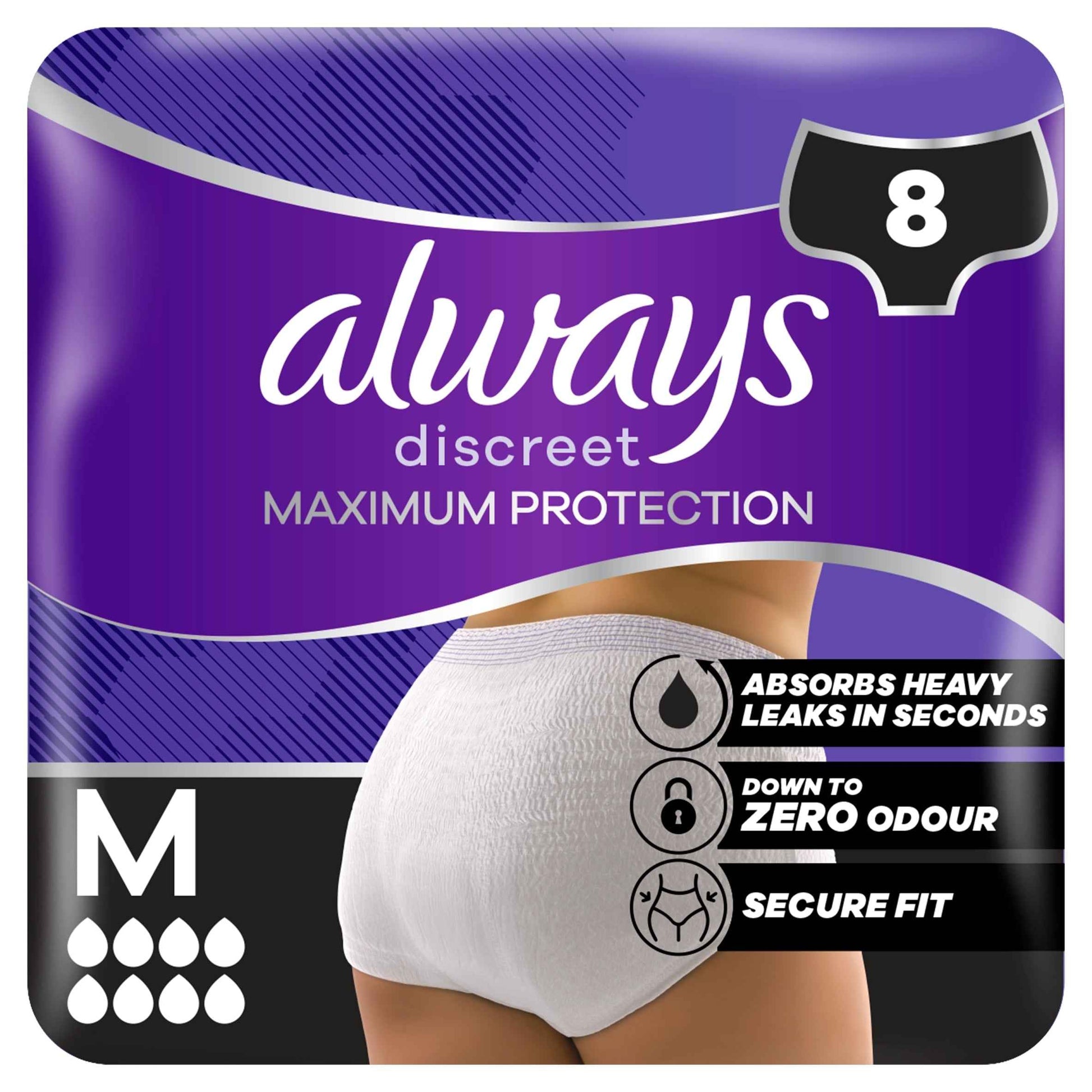 Always Discreet Maximum Protection Incontinence Pants M Uk10-16 8 Pack
