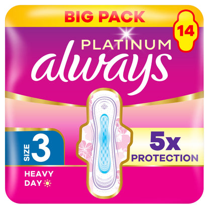 Always Platinum Day & Night 14 Sanitary Pads With Wings Size 3 — image 1