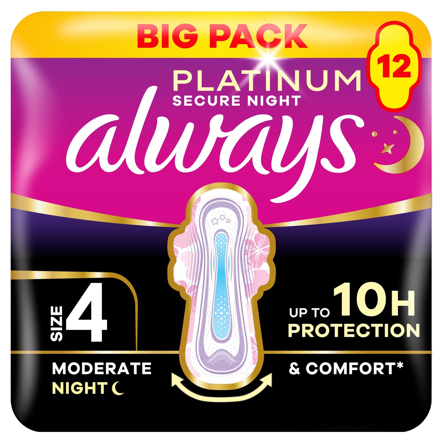 Always Platinum Secure Night 12 Sanitary Pads With Wings Size 4 — image 1