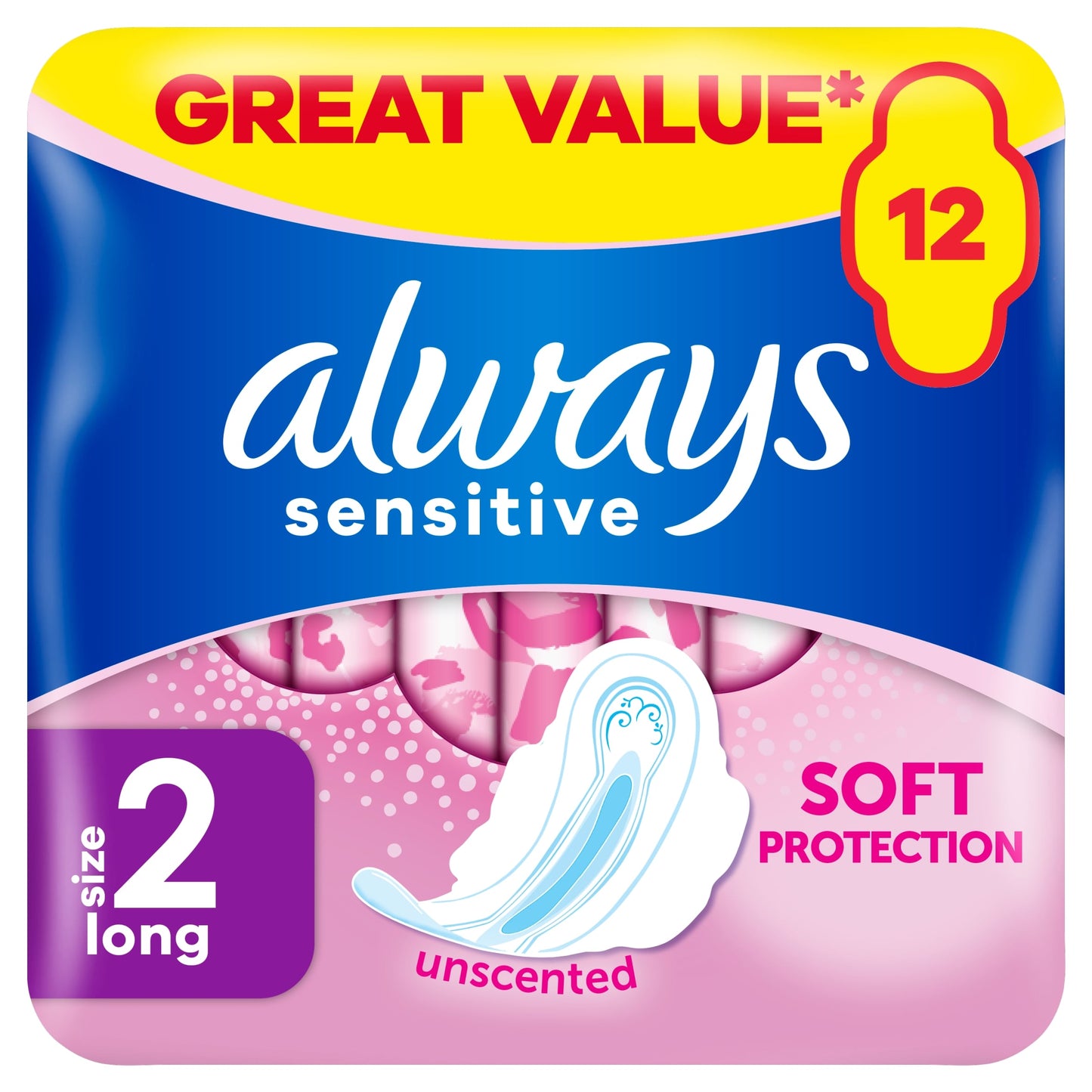 Always Sensitive Long Size 2 Sanitary Towels With Wings 12 Pack — image 1