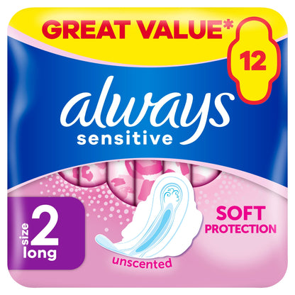 Always Sensitive Long Size 2 Sanitary Towels With Wings 12 Pack — image 1