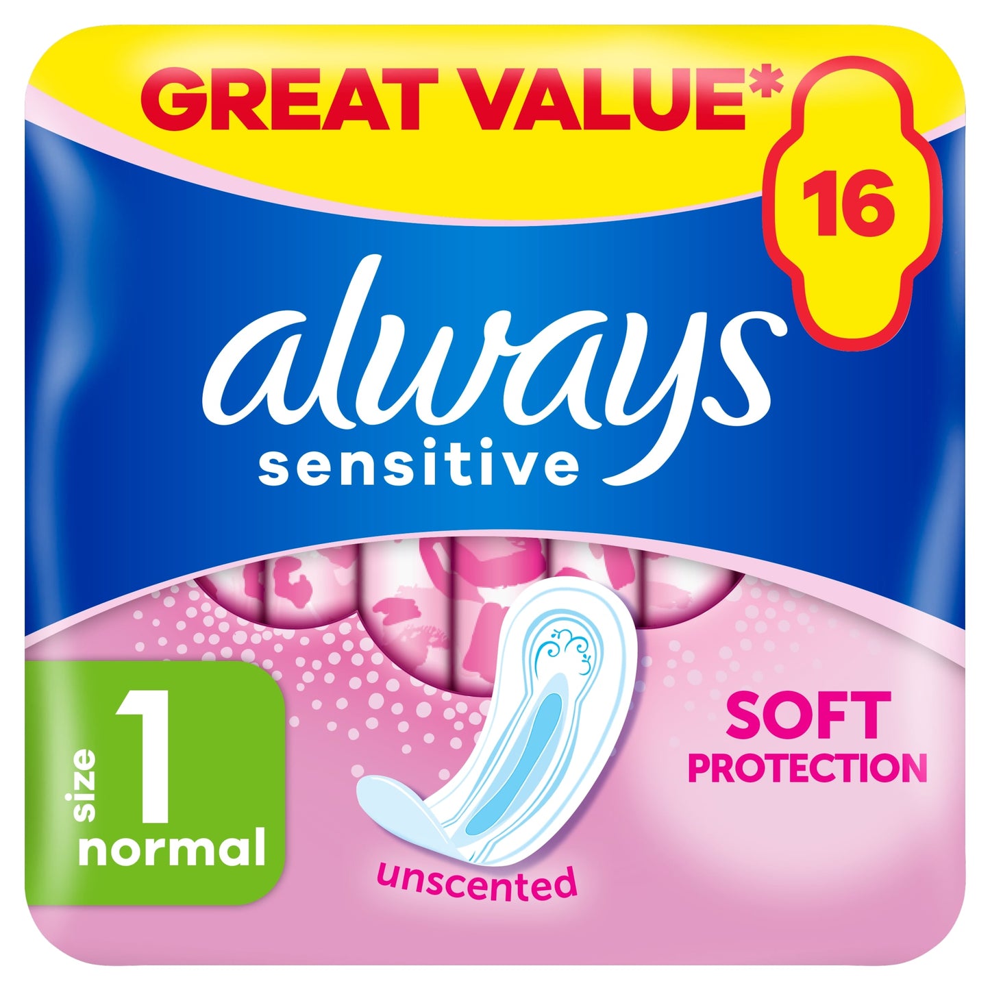 Always Sensitive Normal Size 1 Sanitary Towels 16 Pack — image 1