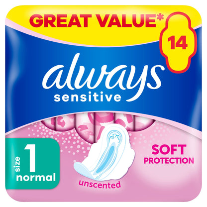 Always Sensitive Normal Size 1 Sanitary Towels With Wings 14 Pack — image 1