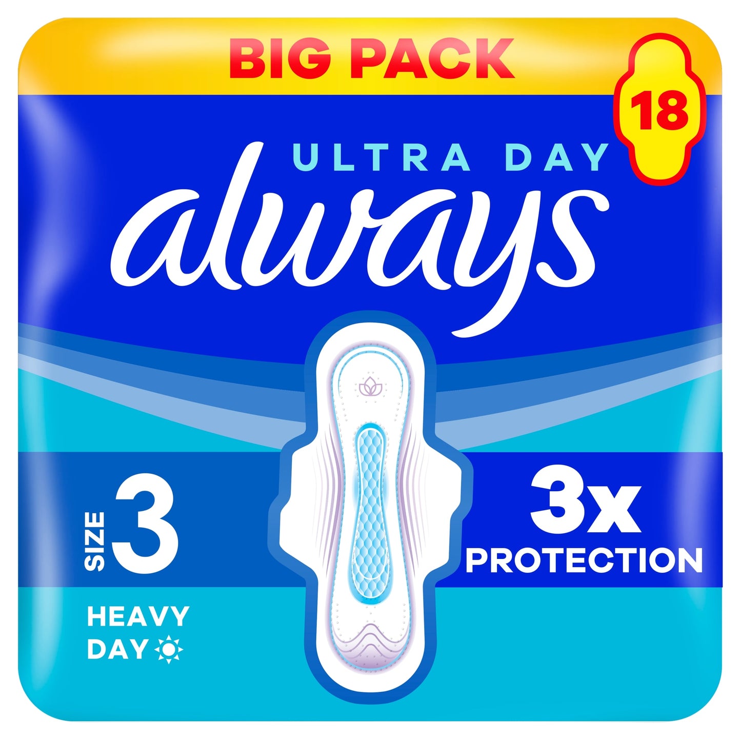 Always Ultra Day & Night Sanitary Towels Size 3 Wings 18 Pack — image 1