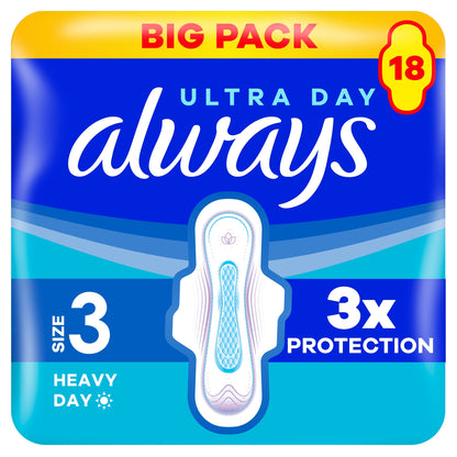 Always Ultra Day & Night Sanitary Towels Size 3 Wings 18 Pack — image 1