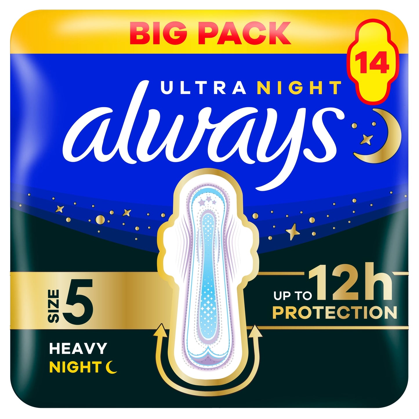 Always Ultra Secure Night Extra Sanitary Towels Size 5 Wings 14 Pack — image 1