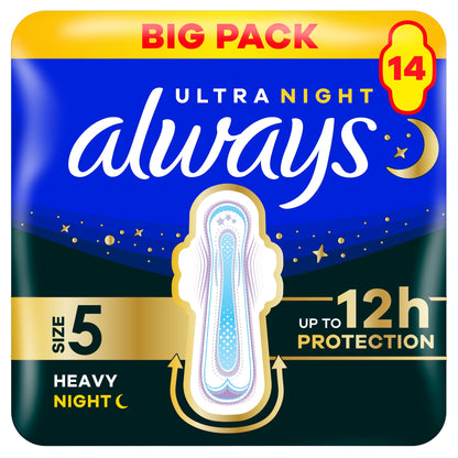 Always Ultra Secure Night Extra Sanitary Towels Size 5 Wings 14 Pack — image 1