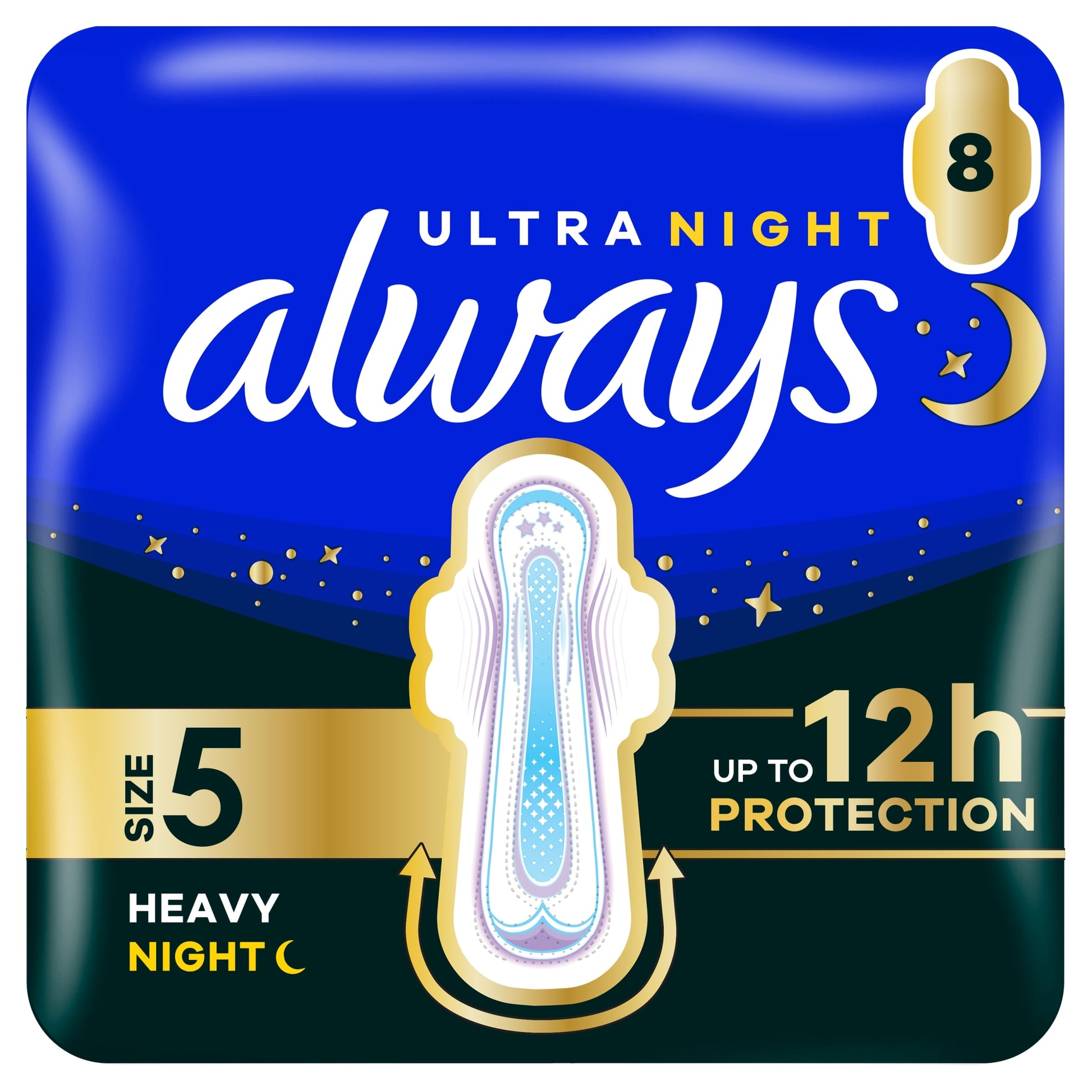 Always Ultra Secure Night Extra Size 5 Sanitary Towels with Wings 8 Pack — image 1