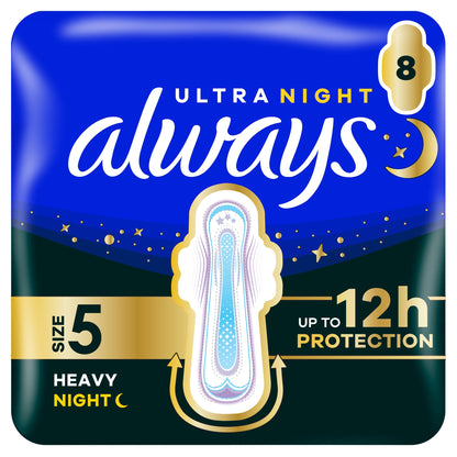 Always Ultra Secure Night Extra Size 5 Sanitary Towels with Wings 8 Pack — image 1