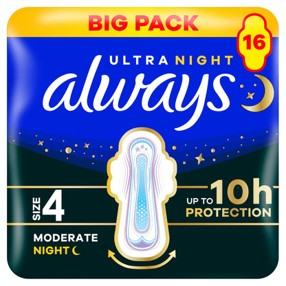 Always Ultra Secure Night Sanitary Towels with Wings Size 4 16 Pack — image 1