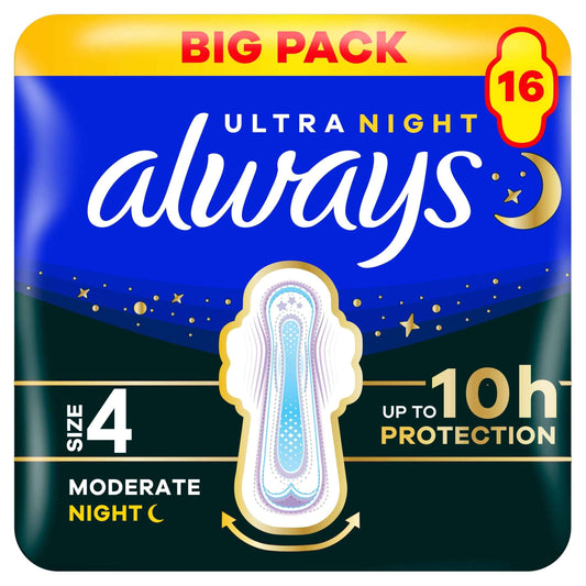 Always Ultra Secure Night Sanitary Towels With Wings Size 4 16 Pack