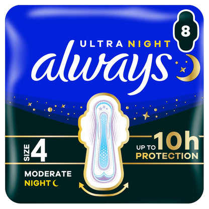 Always Ultra Secure Night Size 4 Sanitary Towels with Wings 8 Pack — image 1