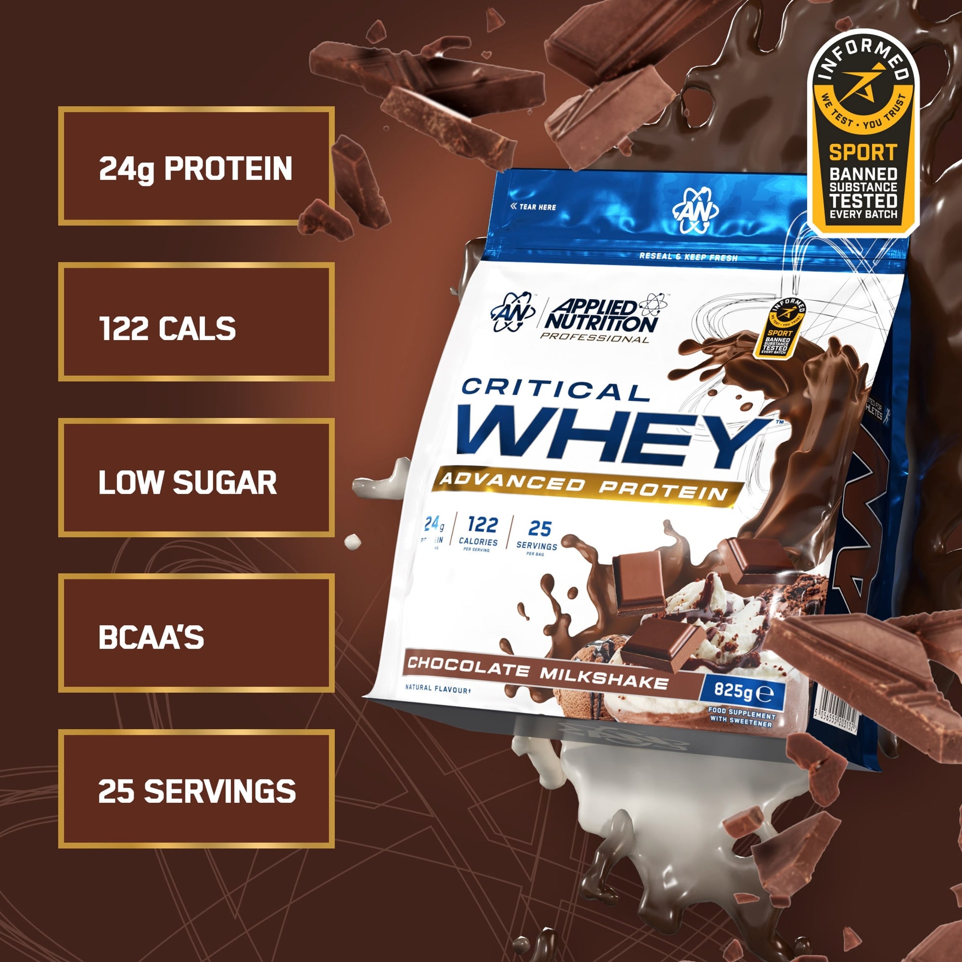 Applied Nutrition Critical Whey Protein Powder Chocolate Milkshake 825g — image 2