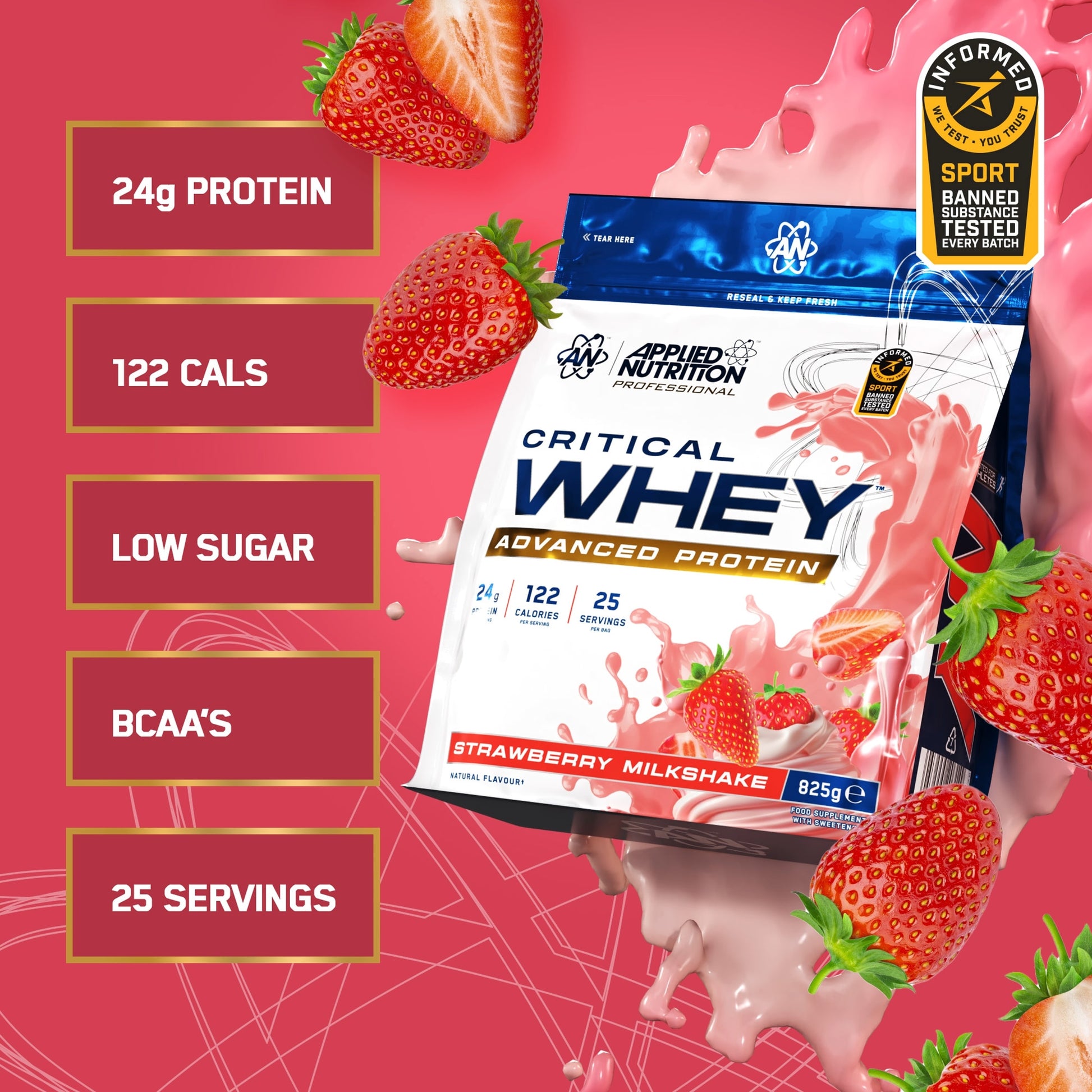 Applied Nutrition Critical Whey Protein Powder Strawberry Milkshake 825g — image 2