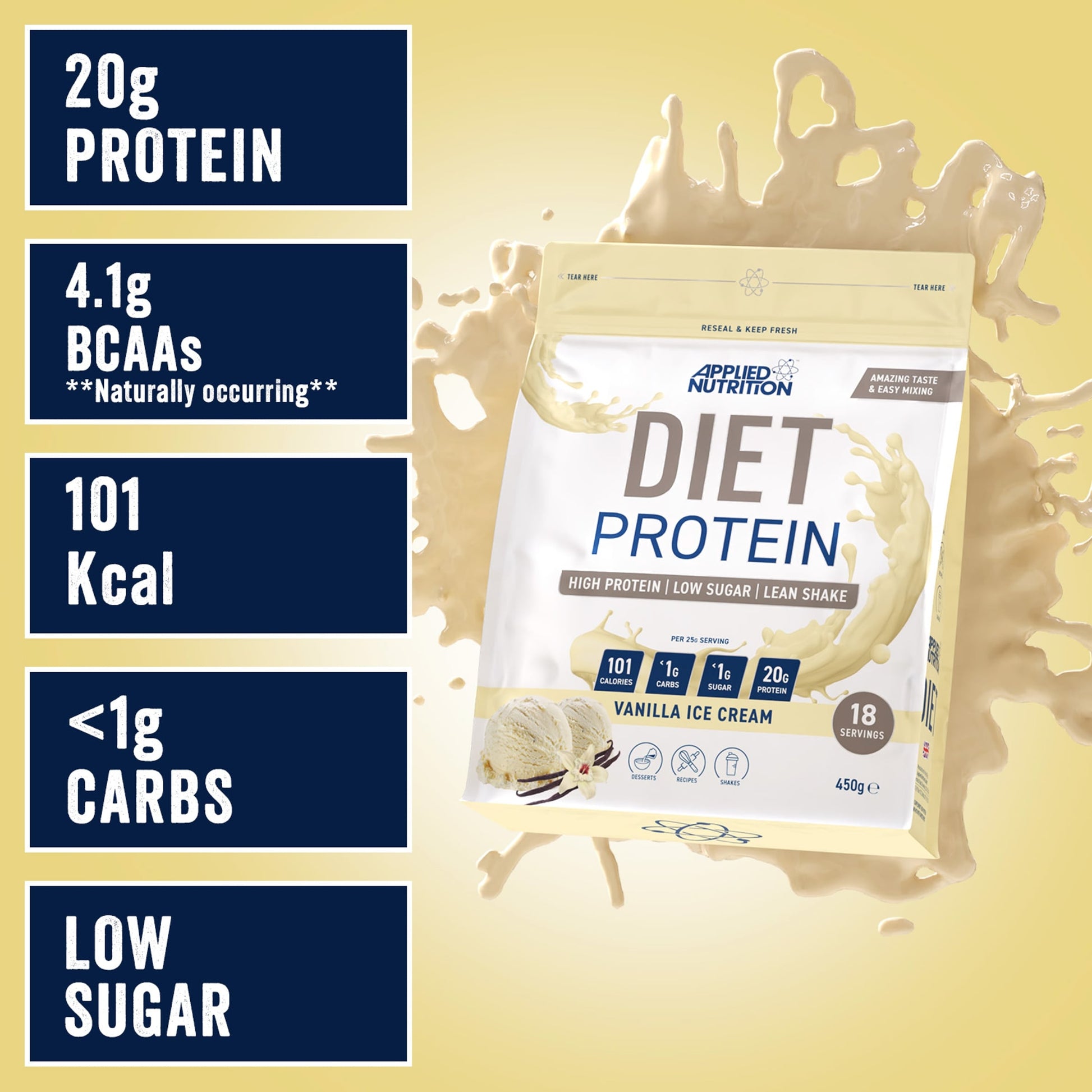 Applied Nutrition Diet Protein Powder Vanilla Ice Cream 450g — image 2