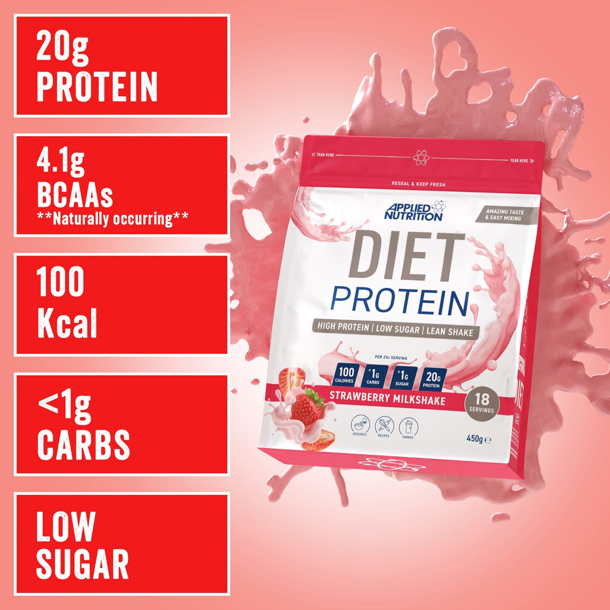 Applied Nutrition Diet Protein - Strawberry Milkshake 450g — image 2