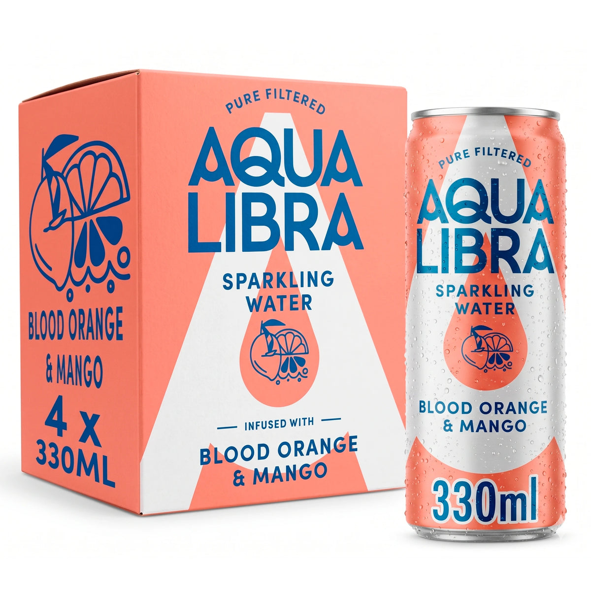 Aqua Libra Sparkling Water Blood Orange & Mango 4 x 330ml — image 1