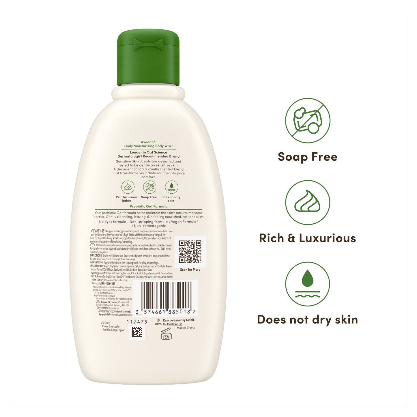 Aveeno Daily Moisturising Body Wash Cocoa Butter Vanilla Scent 300ml — image 3