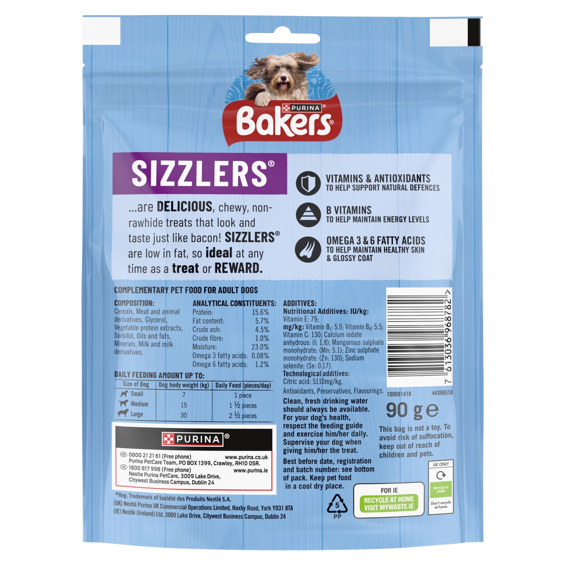 Bakers Sizzlers Dog Treats Bacon 90G — image 2