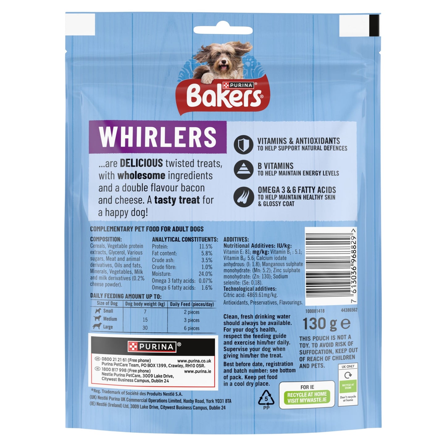 Bakers Whirlers Dog Treats Bacon And Cheese 130G — image 2