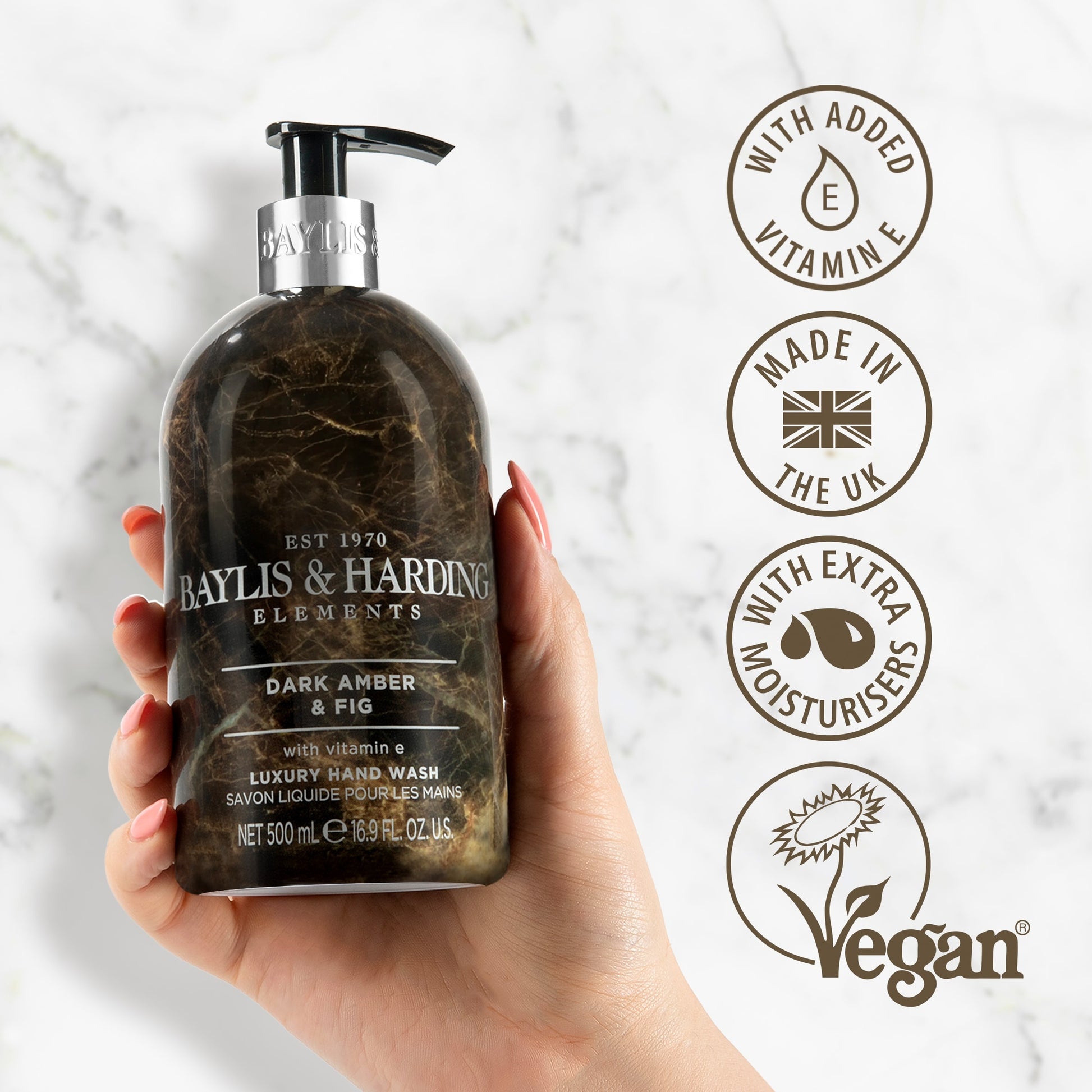 Baylis & Harding Elements Luxury Hand Wash - Dark Amber & Fig 500ml — image 2